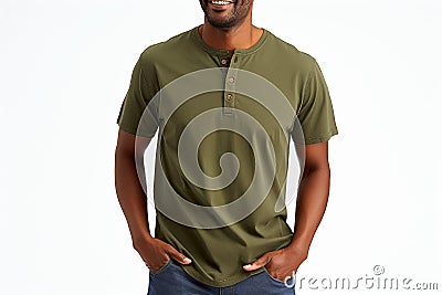 Tee shirt sleeve henley shirts isolated on a transparent background. Stock Photo