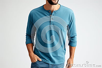 tee shirt sleeve henley shirts isolated on a transparent background Stock Photo