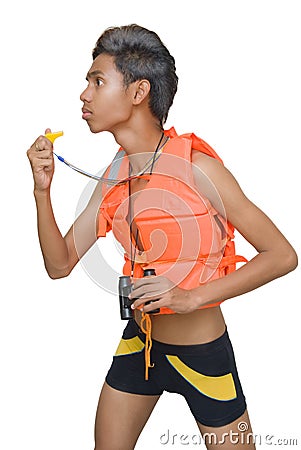 Teen Asian lifeguard on the lookout Stock Photo