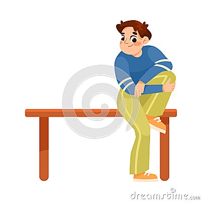 Teen Boy on Bench with Bended Legs with Curious Face Vector Illustration Stock Photo