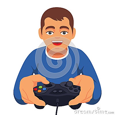 Teen boy gaming with gamepad controller Vector Illustration