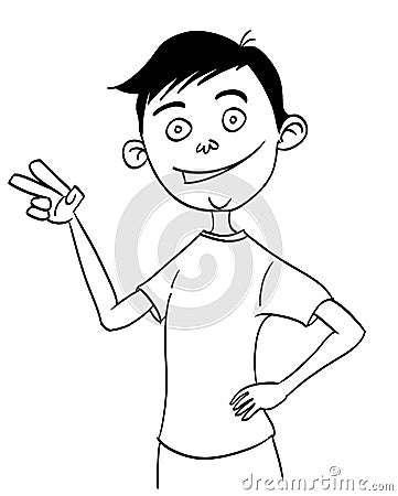 Teen Boy Giving A V For Victory Sign Stock Photo