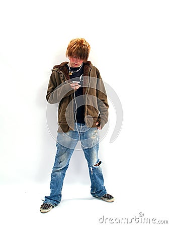 Teen Boy with MP3 Player Stock Photo