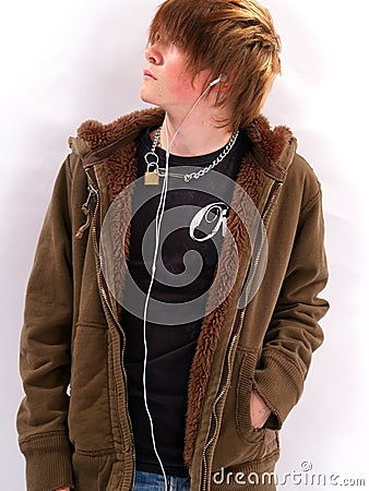Teen Boy with MP3 Player Stock Photo