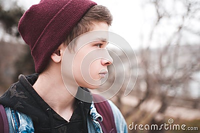 Teen boy outdoors Stock Photo