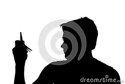 Teen Boy Silhouette Holding Keys Vector Illustration