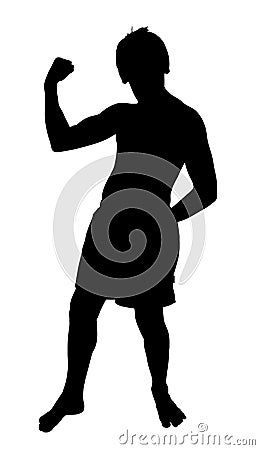 Teen Boy Silhouette Showing Muscles Vector Illustration