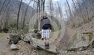 Boy at the Appalachian Trail Stock Photo