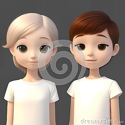 teen children couple looking at you in 3D render style, Generative AI Stock Photo