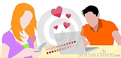 Teen couple love chatting Vector Illustration