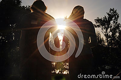 Teen couple silhouette Stock Photo