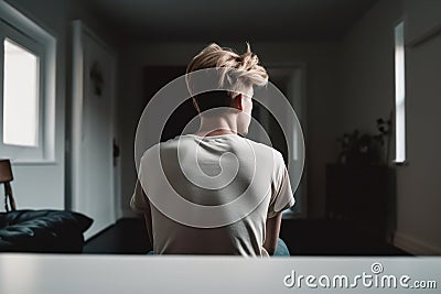 teen depression loneliness, young male guy in an empty room generative ai Stock Photo