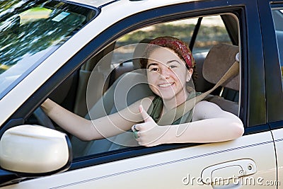 Teen Driver Thumbs Up Stock Photo