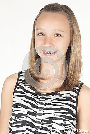 Teen Girl with Braces Head Shot Stock Photo