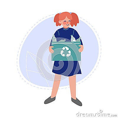 Teen Girl Collecting Plastic Bottles for Recycling, Volunteer Saving and Protecting the Environment from Pollution Vector Illustration