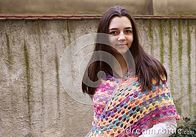 Teen girl with a crochet scarf Stock Photo