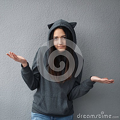 Teen girl does not know answer Stock Photo