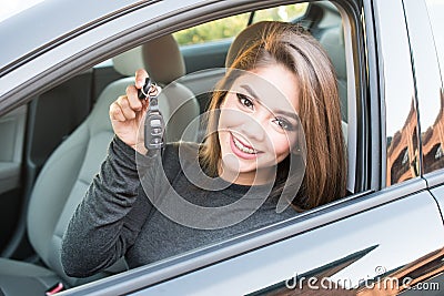 Teen Girl Driving Car Stock Photo