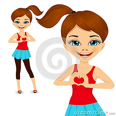 Teen girl making love sign Vector Illustration