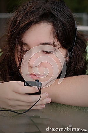 Teen girl music mp3 Stock Photo