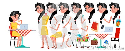 Teen Girl Vector. Animation Creation Set. Face Emotions, Gestures. Face. Children. Animated. For Advertising, Booklet Vector Illustration