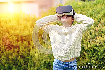 Teen Girl With Virtual Reality Headset Stock Photo