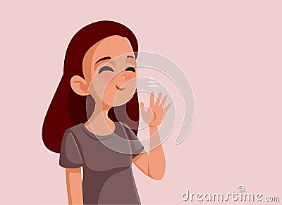 Teen Girl Waving Hello Vector Cartoon Illustration Vector Illustration