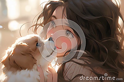 The Teen with Her Puppies delightful Tale of Love and Friendship Stock Photo