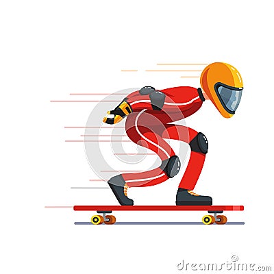 Teen kid longboard rider in protective gear riding Vector Illustration