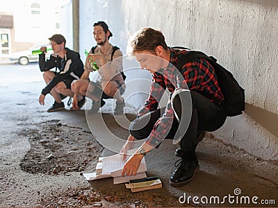 Teen lifestyle education geeks low-grade students Stock Photo