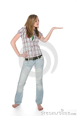 Teen with palm up for product placement Stock Photo