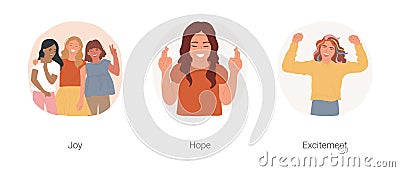 Teen positive emotions isolated cartoon vector illustration set. Vector Illustration