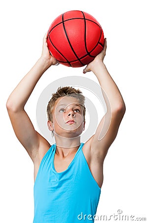 Teen sportsman holding basketball. Stock Photo