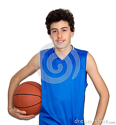 Teen sportsman playing basketball Stock Photo