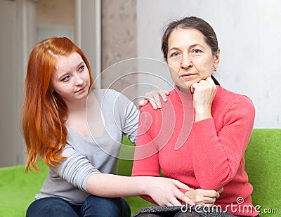 Teen tries reconcile with her mother Stock Photo