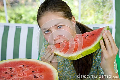 Teen with watermelon Stock Photo