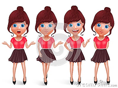 Teen woman vector characters set. Fashion girl model with trendy clothes Vector Illustration