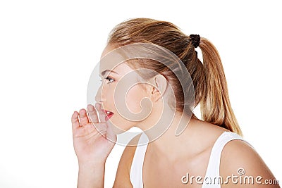 Teen woman whispering gossip Stock Photo