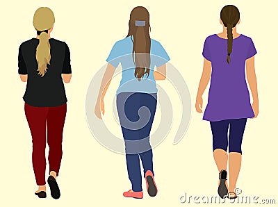 Teen Women Walking Away Vector Illustration