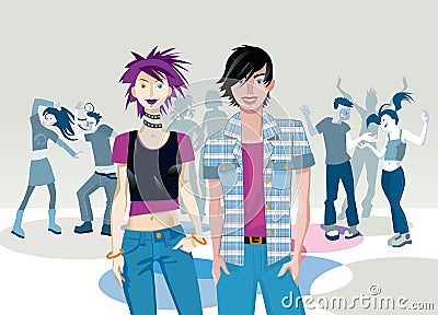 Teenage Alternative Couple In A Party Vector Illustration