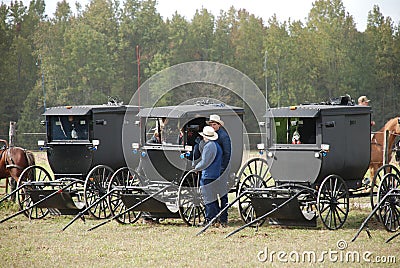 Teenage Amish Boys Hanging out in a buggy Editorial Stock Photo