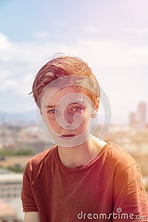 Teenage boy in barcelona Stock Photo