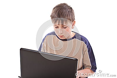 Teenage boy with a laptop Stock Photo