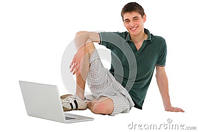 Teenage boy with laptop Stock Photo