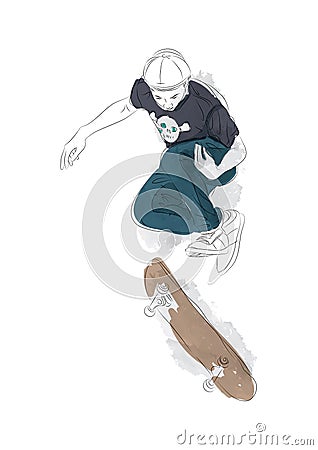 teenage boy with skateboard. Vector illustration decorative design Cartoon Illustration