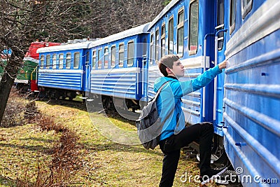 Teenage Boy Traveler Stock Photo