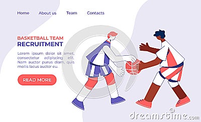 Teenage boys playing basketball concept. Young men training dribble. Vector Illustration