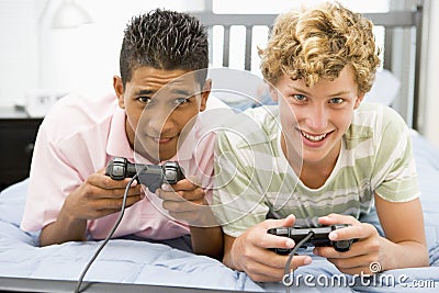 Teenage Boys Playing Video Games Stock Photo