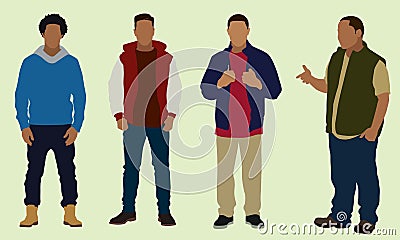 Black Teen Boys Wearing Coats or Jackets Vector Illustration