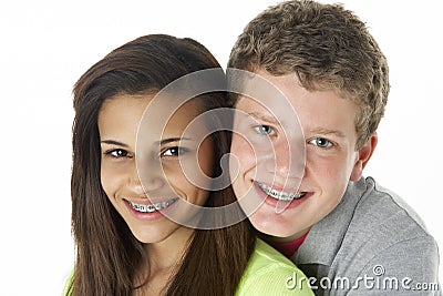 Teenage Couple in Studio Stock Photo